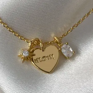 White Zircon Gold Plated 18K Necklace Gold-Plated Heart Pendant Jewelry Women Necklace For Mom