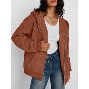 <b>Zip</b> <b>Up</b> Hoodie For <b>Women</b> Oversized Cotton Knitted Sweatshirt With Zippers Breathable Winter <b>Jacket</b> Fashion Pullover - Product Image 2