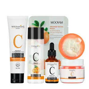 5 Pcs/Set Private Label Cleanser Toner Serum Cream Moisturizing Brightening Facial Skincare kit Vitamin C Skin Care Set