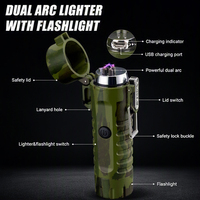 Briquet à arc coupe-vent au plasma, briquet électrique et lampe torche LED 2-en-1, allume-feu pour kits de survie d'urgence, camping, randonnée