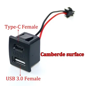 Enchufe de doble capa USB hembra tipo C USB A hembra lámpara toma de corriente con conector de cable