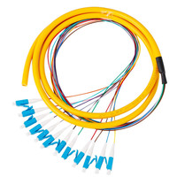 1m (3ft) Fiber Pigtail LC UPC to Unterminated 12 Fibers Unjacketed Color-Coded OS2 Single Mode PVC (Unrated) 0.9mm 12-Color