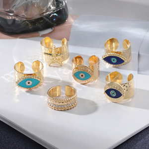 Bagues de mode œil de diable, design géométrique plaqué or, bijoux unisexe, cadeau, Style 1, Style 2, Style 3, Style 4, Style 5 - Product Image 1