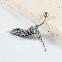 Divertido y Único Anillo para Ombligo con Colgante de Pene Móvil de Acero Inoxidable, Joyería Punk Hip-Hop para Piercing Corporal