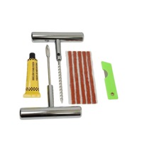 Kit de Reparación de Neumáticos de Coche Portátil de 7 Piezas, Operado a Mano, con Estuche Rígido, Pegamento, Manómetro, Tapones y Herramienta para Pinchazos