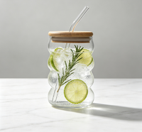 Gobelets en verre borosilicate de haute qualité, design créatif, 300 ml et 400 ml, disponibles en gros, avec couvercle en bambou et paille en verre