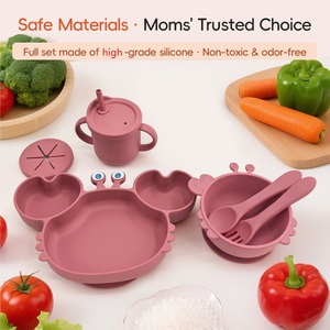 Ensemble d'alimentation pour bébé en silicone à motif animal, assiette ventouse crabe, ustensiles pour tout-petits, vaisselle sans BPA pour la diversification alimentaire - Product Image 1