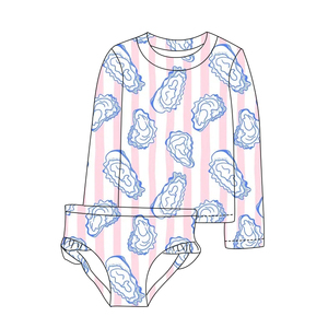 Traje de Baño de 2 Piezas para Niñas, Diseño de Conchas Marinas, Camisa de Manga Larga y Pantalones Cortos con Volantes, Traje de Baño para Bebés - Product Image 2