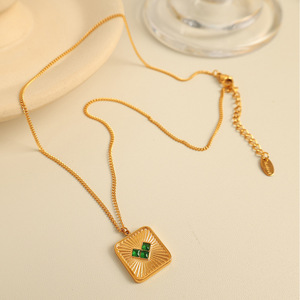 Thai Retro Style Women's Heart Zircon Jewelry <b>Set</b> <b>Square</b> Pendant Necklace Earrings Everyday Wear Bezel Setting - Product Image 3