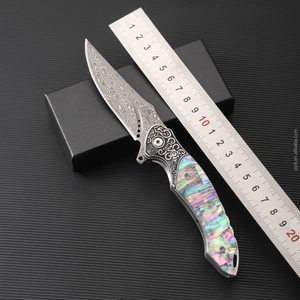 Couteau pliant de luxe en acier Damas VG10 avec manche en nacre véritable, couteau de poche multifonctionnel pour le camping en extérieur, cadeau EDC - Product Image 6