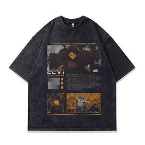 T-shirt à manches courtes imprimé directement avec motif d'anime japonais pour hommes et femmes, style streetwear vintage, délavé et vieilli - Product Image 4