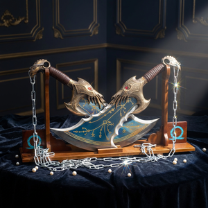 God <span class=keywords><strong>of</strong></span> War 5 Nouvelle Lame du <span class=keywords><strong>Chaos</strong></span> Métal Kratos Double Lame Cuivre-Acier Article Cosplay Figurine Artisanale Haut de Gamme Non Taillée Cadeau de Collection - Product Image 1