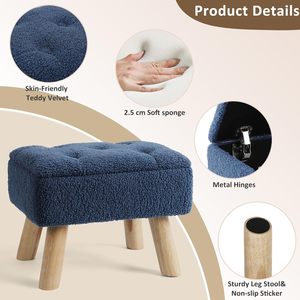 <strong>Small</strong> Storage <strong>Footstool</strong> with Heavy-Duty Teddy Velvet Cushioned Seat Strong Wooden Legs-Living Room Bedroom Sofa &amp; Porch Use - Product Image 4