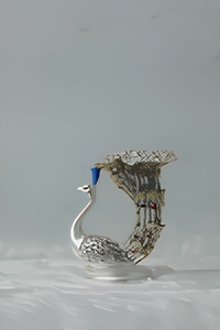 Ensemble de porte-bougies en laiton plaqué argent 999 R.K. INTERNATIONAL motif paon |   Noël, luxe, fait main, résistant à la chaleur, écologique - Product Image 5
