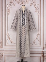 Abaya ouverte grise perlée, style modeste, pour femme, en polyester respirant et léger, style traditionnel égyptien musulman, idéale pour mariage - Nouvelle collection très demandée