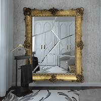 Espejo de Pared Rectangular de Lujo con Marco Dorado Antiguo y Detalles de Acero Inoxidable para Interiores Contemporáneos