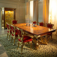 Juego de Mesa y Sillas de Comedor de Lujo Italiano para 8 Personas, Mesa Rectangular de Madera Estilo Francés para Comidas Elegantes