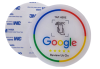 Cartes NFC en acrylique Dia 100mm Étanches RFID 13.56MHz Mini balise NFC avec code QR et avis Google