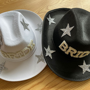 Chapeau de Cowboy Western de fête nuptiale chapeau de Cowgirl étoile de diamant avec la lettre de mariée perles perles mariage casquette de mariée chapeau de Cowboy pour la fête - Product Image 3