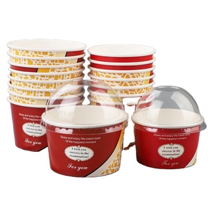 Wholesale Custom Logo Design Disposable Packaging Ice Cream Paper Cup With Lid