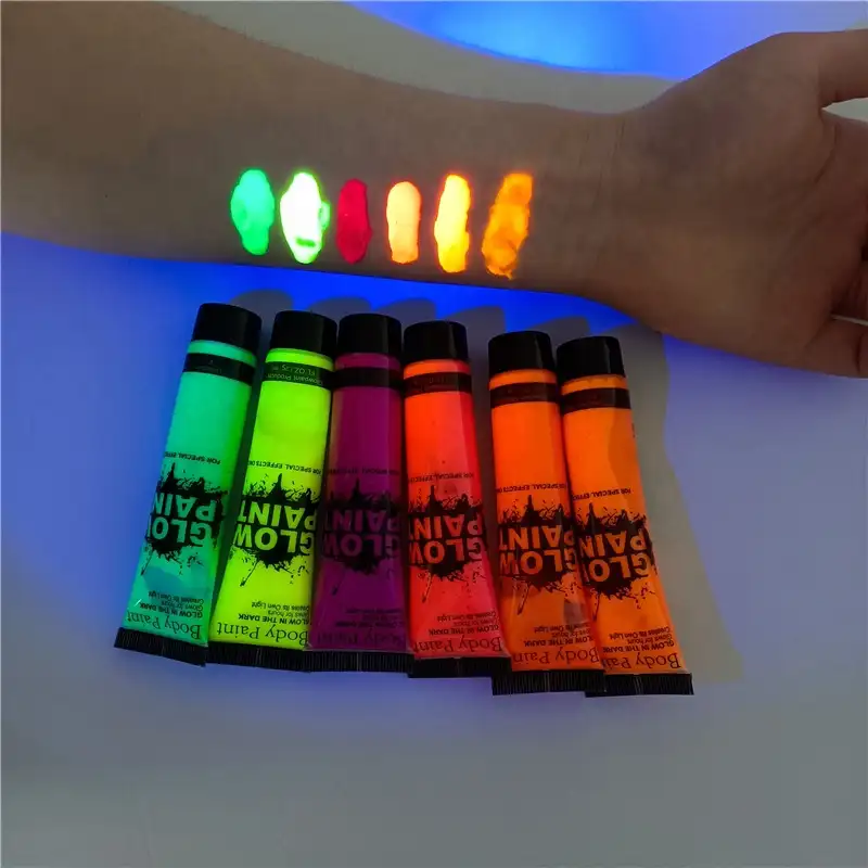 Kit di vernice per il corpo del viso UV fluorescente con vernice luminosa al Neon Glow In The Dark