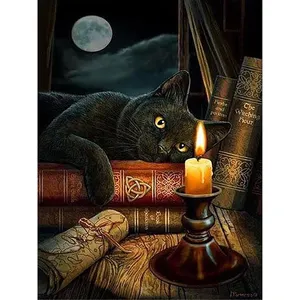 पशु काले बिल्ली पूर्ण ड्रिल 5D हीरा पेंटिंग Candlelight हाथ कढ़ाई गृह सजावट कस्टम हीरा पेंटिंग पार सिलाई किट