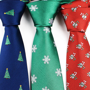 Cravate <span class=keywords><strong>de</strong></span> Noël en polyester jacquard 7,5 cm, motifs festifs canne à sucre, sapins <span class=keywords><strong>de</strong></span> Noël, flocons <span class=keywords><strong>de</strong></span> neige, rayures et carreaux, créative pour fêtes et occasions formelles - Product Image 2