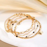 Nuevo Juego de Joyería Boho de 4 Piezas: Tobillera de Mariposa con Cadena de Oro y Diamantes para Mujer, Pulseras de Eslabones Cubanos, Cadena para el Pie de Playa