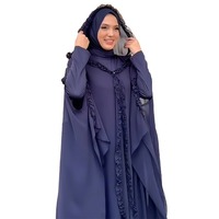 Ensemble Abaya Caftan Musulman Élégant de Mode Pudique avec Intérieur Assorti Style Turc Robe de Costume Bord Floral pour Femmes K0465