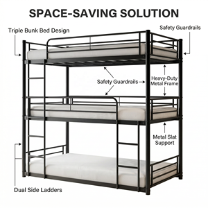 <span class=keywords><strong>Lit</strong></span> superposé triple moderne, taille double, structure métallique, modulaire, pour enfants, gain de place, mobilier de chambre, salon, école, appartement, usine - Product Image 5
