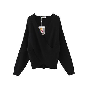 Suéter cruzado con cuello en V para mujer Runqi, de punto de grosor medio, antipilling, con etiqueta, talla grande, ajuste ceñido, capa base - Product Image 1