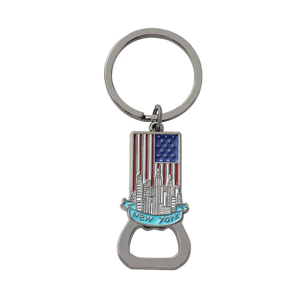 Tendenza bandiera America portachiavi moda lettera New York metallo distintivo ciondolo portachiavi apribottiglie birra porta chiavi accessori regalo