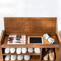 Banc à chaussures moderne en bambou avec double coussin amovible, compartiment de rangement dissimulé et tiroir latéral pour l'entrée