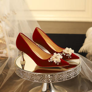 High Quality High Heeled Wedding Formal Shoes Women's Thin Heeled Bridal Rhinestone Shoes Shallow Toe women's Shoes - Product Image 6