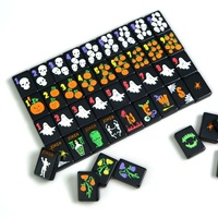 Ensemble de Mahjong d'Halloween de style américain, tuiles en acrylique colorées gravées au laser, emballées dans une boîte en carton, pour les rassemblements à domicile