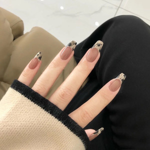 <span class=keywords><strong>Uñas</strong></span> Postizas Cortas Cuadradas con <span class=keywords><strong>Estampado</strong></span> <span class=keywords><strong>de</strong></span> <span class=keywords><strong>Vaca</strong></span> y Punta Francesa, <span class=keywords><strong>Uñas</strong></span> Postizas <span class=keywords><strong>de</strong></span> Uso Diario, Color Nude, Reutilizables, para Mujer, para Fiestas - Product Image 3
