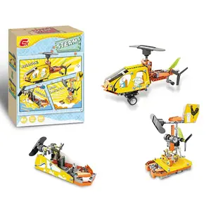 HW STEM-juguetes solares 3 en 1, 254 piezas, helicóptero, barco, molino de viento, bricolaje, experimento de ciencia, juguete educativo, Kit de Robot Programable