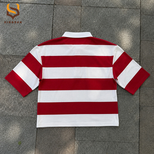 Wholesale Custom Printed Stripe t <b>Shirts</b> Embroidery Patch <b>Short</b> <b>Sleeve</b> <b>Button</b> <b>up</b> Cropped Streetwear Cotton Polo T-<b>shirt</b> for Men - Product Image 2