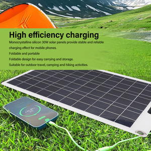 Kit de panneaux solaires flexibles monocristallins 30W en gros d'usine, haute efficacité 22%, chargeur portable, batterie externe pour camping, certifié CE - Product Image 2