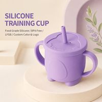 Gobelet à double poignée en silicone avec paille et couvercle, tasse à eau réutilisable conforme LFGB, plusieurs couleurs