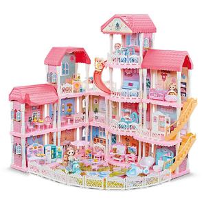 Samtoy Mewah DIY Pink Berpura-pura Bermain Rumah Mebel Mainan Putri Castle Villa Mainan Rumah Boneka Besar untuk Hadiah Gadis