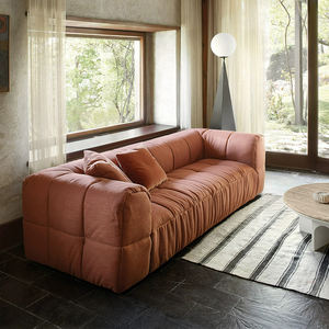 أريكة بشرائط مخملية جديدة ، أريكة بكريم منفوش ، غرفة معيشة بأثينا من الولايات المتحدة - Product Image 4