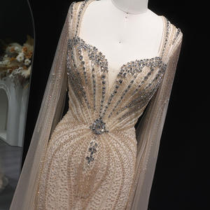 Luxus Dusty Pink Mermaid Abendkleid mit Cape Sleeves für Frauen Hochzeits feier <span class=keywords><strong>Prom</strong></span> Kleider Arabisch Lsz024 - Product Image 2