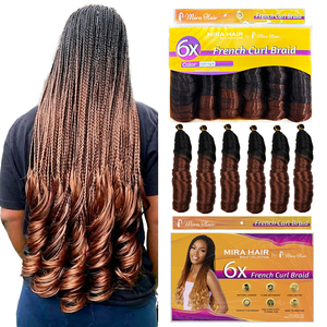 Mira pack 6X Extensions de cheveux ondulés soyeux style French Curl, tresses au crochet, boucles en spirale, pour tressage, très demandées - Product Image 1