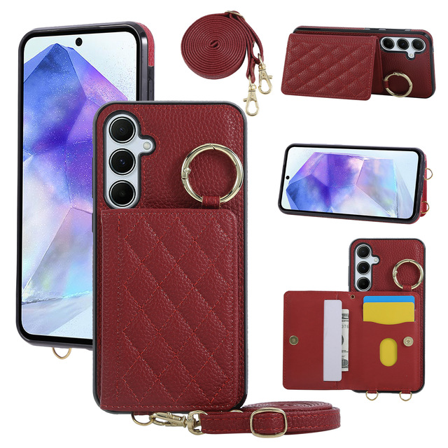 Luxury Crossbody PU Leather Phone Case for Samsung Galaxy S25 Ultra S24 FE S23 Wallet with Card Holder Protective Cover
