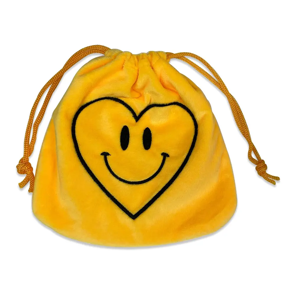 Happy Smile Heart Mini Travel Accessory Organizer Positive Fun Design Soft Drawstring Cosmetic Makeup Pouch Plush Toiletry Bag