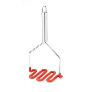 Silicone Potato Masher Kitchen Tool Non-scratch Vegetables Fruits Masher Stainless Steel Silicone Hand Masher For Food