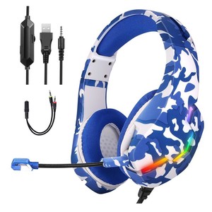 <span class=keywords><strong>Casque</strong></span> bleu Camouflage pour jeux, écouteurs, lumières, téléphones portables, ordinateurs, oreillettes de jeu - Product Image 5