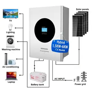 2Kva อินเวอร์เตอร์5Kva 4Kva 6Kva 24V 48V พลังงานแสงอาทิตย์ไฮบริดอินเวอร์เตอร์เพียวไซน์เวฟออฟกริดสำหรับระบบพลังงานแสงอาทิตย์พร้อมเครื่องชาร์จพลังงานแสงอาทิตย์แบบ MPPT