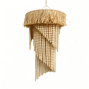 <span class=keywords><strong>Paralume</strong></span> Stratificato in <span class=keywords><strong>Perline</strong></span> di Legno Stile Wabi-Sabi Costiero <span class=keywords><strong>con</strong></span> Decorazioni Tropicali per Vacanze al Mare - Product Image 3